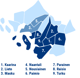 TSV toimittaa vettä Kaarinaan, Lietoon, Maskuun, Naantaliin, Nousiaisiin, Paimioon, Paraisille, Raisioon ja Turkuun.