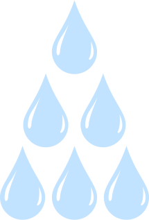Kuusi vesipisaraa kolmion muotoisessa muodostelmassa.