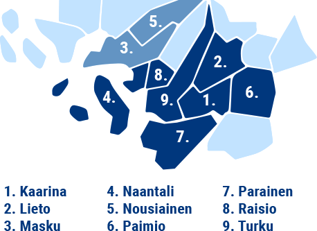 TSV toimittaa vettä Kaarinaan, Lietoon, Maskuun, Naantaliin, Nousiaisiin, Paimioon, Paraisille, Raisioon ja Turkuun.